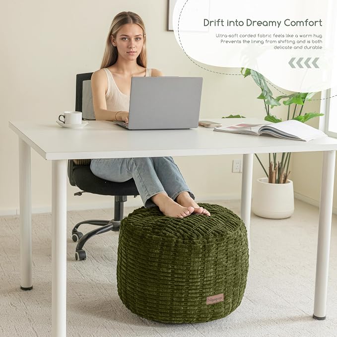 HIGOGOGO Pouf Ottoman Stuffed Round Modern Foam Filled Foot Rest Poufs - Image 3