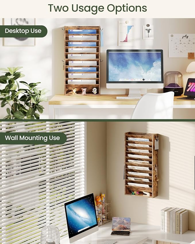 CHOEZON Wall File Organizer, 10-Tier Hanging Mail Organizer, Wall Mount File - Image 5