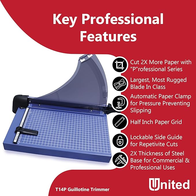 United Office Products T14P Professional Guillotine Paper Trimmer, Sturdy Metal Base, 14" Cut Length, 40 Sheet Capacity, Paper Cutter for Offices, Schools and Crafts-DeskLoop Office