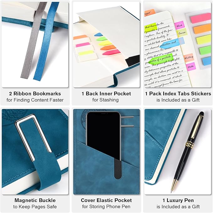 Lined Notebook Journal for Men Women, 365 Pages Numbered College Ruled Notebook, Hardcover Leather Journal with Pen & Gift Box, Thick Daily Diary, Professional Notebooks for Work, School, Business, A5-DeskLoop Office