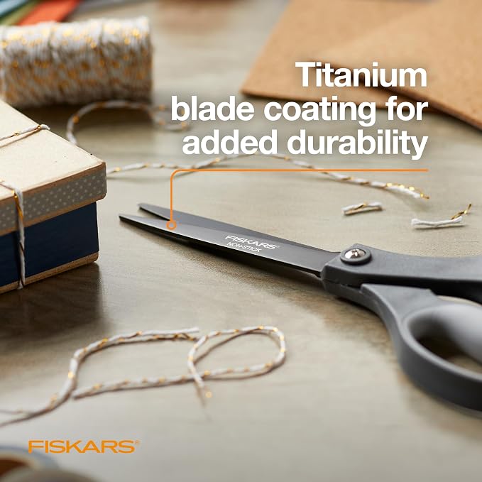Fiskars 8" Non-Stick Comfort Grip Titanium All Purpose Scissors, Stainless - Image 2