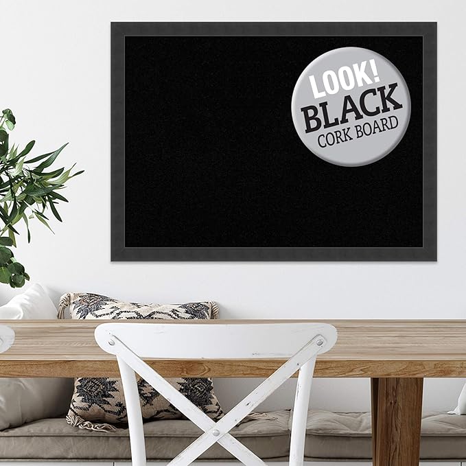 Amanti Art Black Cork Board for Wall, 22x30 Vision Board with Black Wood Frame, Medium Corkboard Office Decor for Home Organization, Modern Contemporary Corkboard Pinboard to display items for home-DeskLoop Office