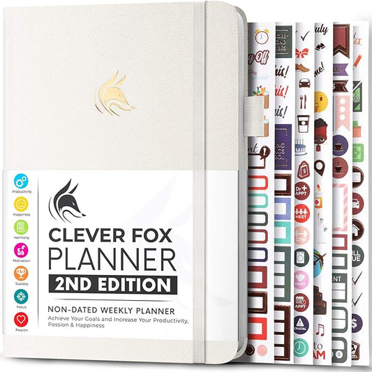 Clever Fox Planner 2nd Edition – Colorful Weekly & Monthly Goal Planner, Time Management & Productivity Organizer, Undated, A5 (White)-DeskLoop Office