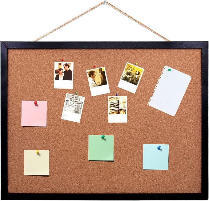 Black Cork Board Bulletin Board, 14.6"X 11" Cork Board, Oak Wood Finish Frame by GDMINLO