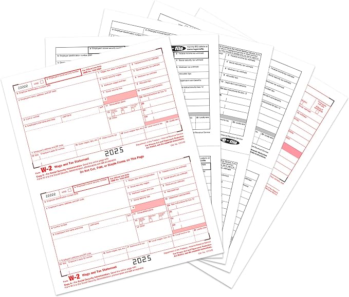 W2 Forms 2025, 6 Part Tax Forms, 25 Employee Kit of Laser Forms Designed by FENTASY