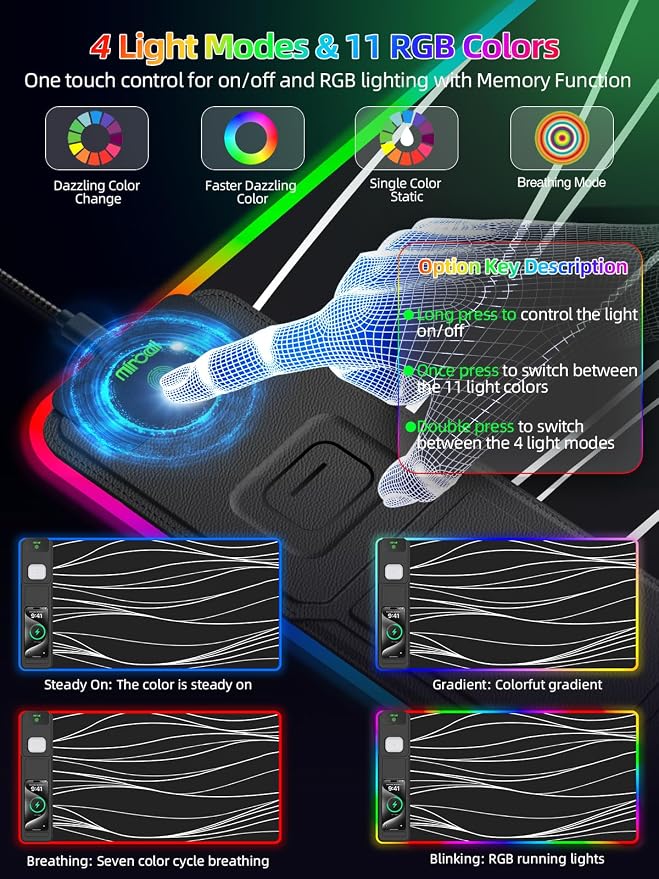Mouse Pad with Foldable Phone Holder & Wireless Charger, XXL RGB Gaming - Image 4