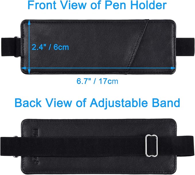 Wisdompro Adjustable Elastic Band Pen Holder, 2 Packs PU Leather Pencil Holder - Image 3