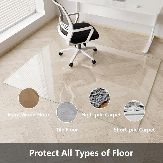 Koonmi Chair Mat for Carpet, Tempered Glass 30"x55" Office Chair Mat, Glass - Image 4