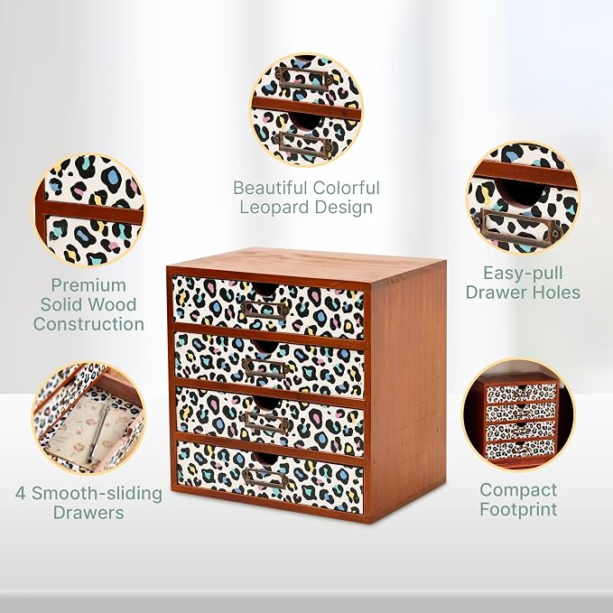 Colorful Leopard Print Wooden Desk Organizer - Image 4