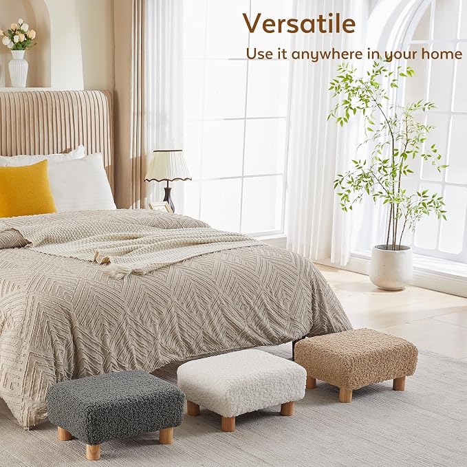 Small Foot Stool Ottoman, Sherpa Footstool Ottoman Foot Rest - Image 9