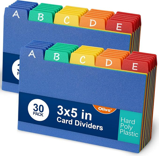 Olivo Index Card Dividers Tabs 3x5 Poly Plastic Card File Guides 3" x 5" by Unknown