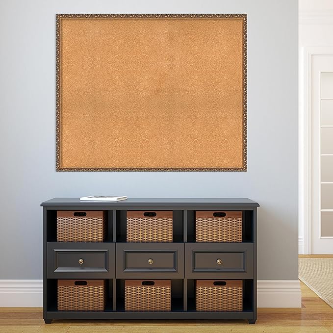 Amanti Art Natural Cork Board for Wall, 38x46 Vision Board with Bronze Frame, Oversize Corkboard Office Decor for Home Organization, Traditional Corkboard Pinboard to Display Items for Home-DeskLoop Office