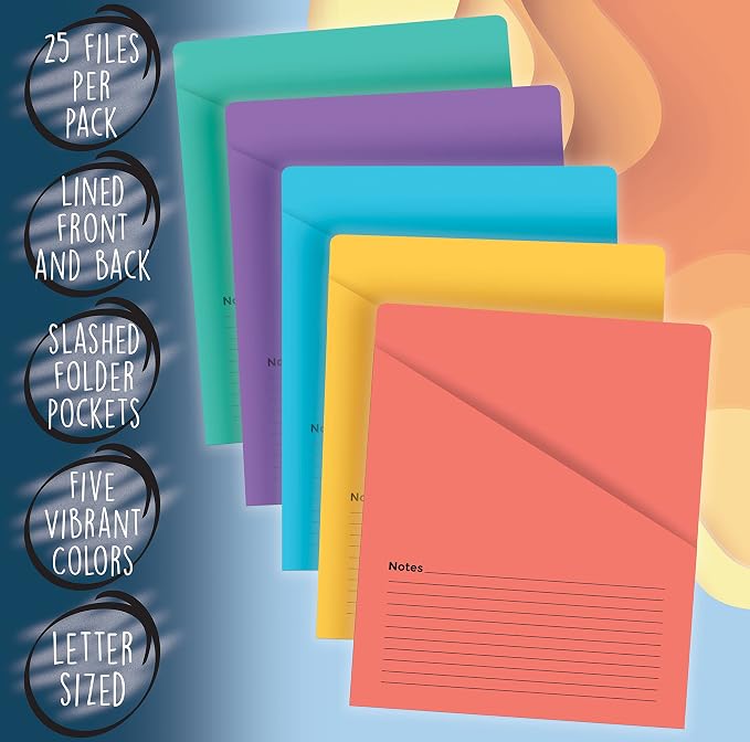 Better Office Products Lined Vertical Slash Pocket File Folders, 25 Pack - Image 2