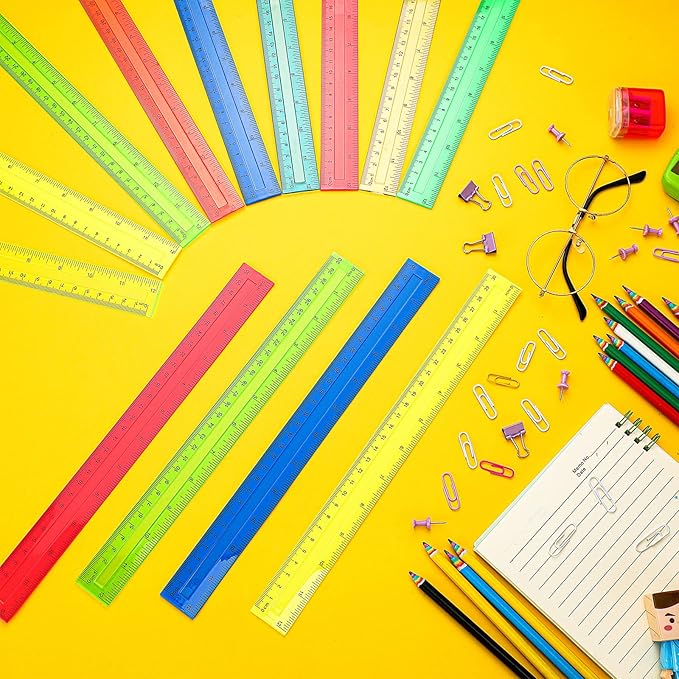 Panelee 108 Packs 12 Inch Plastic Ruler - Color Transparent, Assorted Colors, Metric Clear With Inches and Centimeters for Kids, School, Home, Classroom, Office - Back to School Gifts Supplies-DeskLoop Office