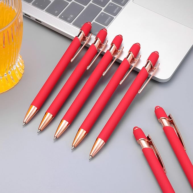 12 PCS 2 in 1 Stylus Ballpoint Pen with Stylus Tip, 1.0 mm Black Ink Metal Pen Stylus Pen for Touch Screens (All Red)-DeskLoop Office