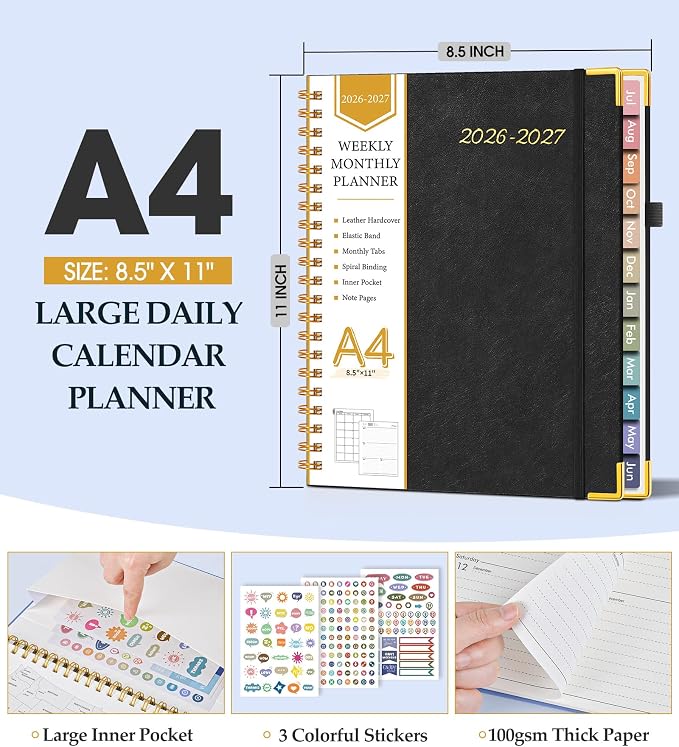 Academic Planner 2026-2027, Hardcover Leather Weekly and Monthly Calendar - Image 5