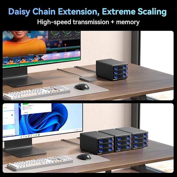 3 Bay Hard Drive Enclosure with Cooling Fan for 2.5“/3.5" SATA HDD/SSD with USB A/C 3.0, Support 60TB, Hot Swappable, Daisy Chain Expansion, Tool-Free HDD Enclosure, DAS(NO RAID/NAS)-DeskLoop Office