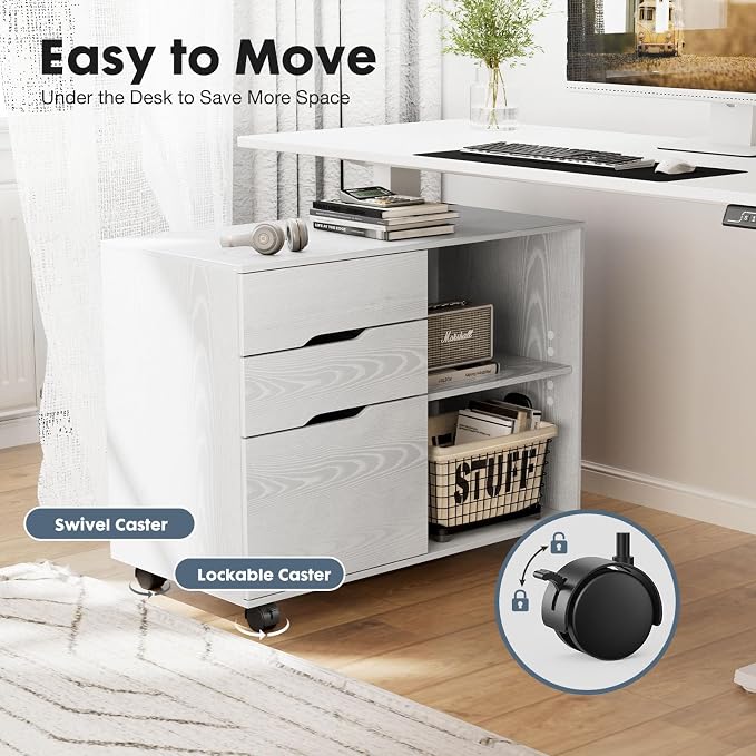 DUMOS File Cabinet with 3 Drawers, Wood Under Desk Storage Printer Stand | - Image 6