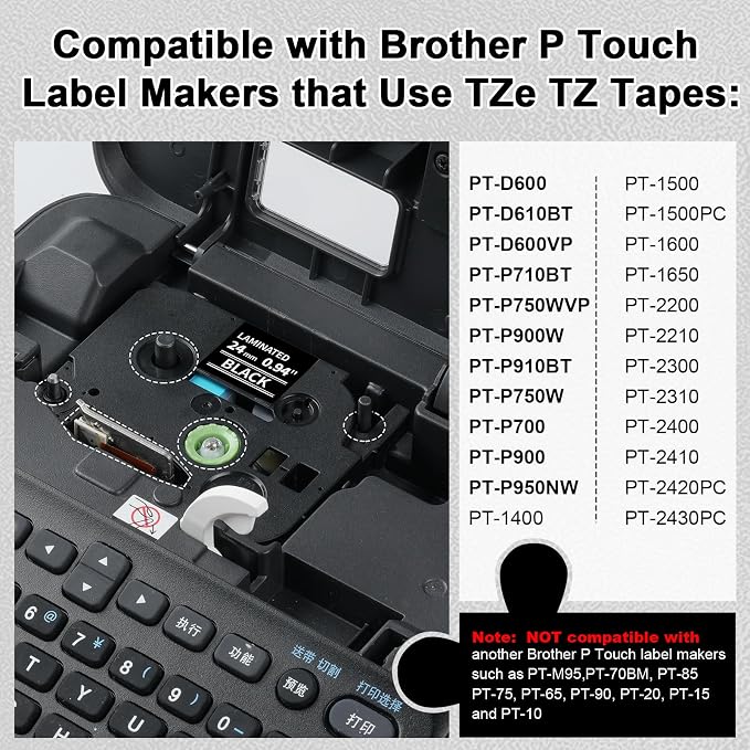 Labelife 24mm Black Label Tape TZe-355 Replacement - Image 3