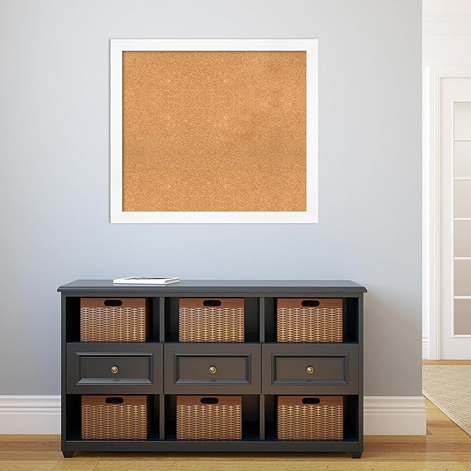 Amanti Art Natural Cork Board for Wall, 31x35 Vision Board with White Frame, Large Corkboard Office Decor for Home Organization, Modern Corkboard Pinboard to Display Items for Home Organization in-DeskLoop Office