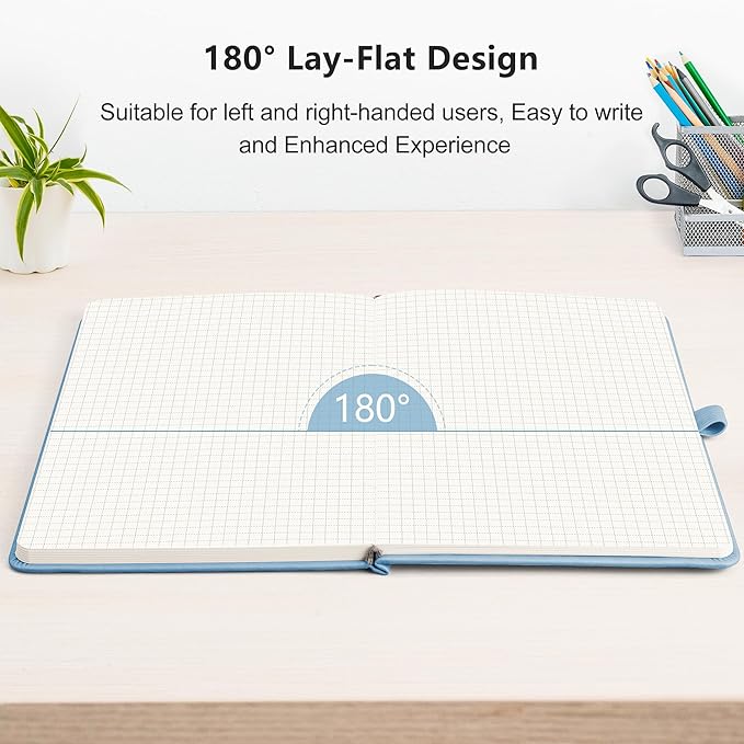 RETTACY Graph Grid Paper Notebook, 192 Pages, A5 Medium Size (5.7'' x 8.3''), 5 Squares per Inch, Leather Hardcover, 100 GSM Thick Paper, for School, Students, Math, Engineering (Light Blue)-DeskLoop Office