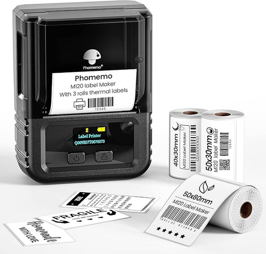 Phomemo Label Maker, 2 Inch Bluetooth Themal Label Printer with 3 Rolls Thermal Paper(4030/5030/5080mm), Inkless Labeler for Home, Bussiness, School, Office, Address, Sticker Printer for Phone & PC-DeskLoop Office