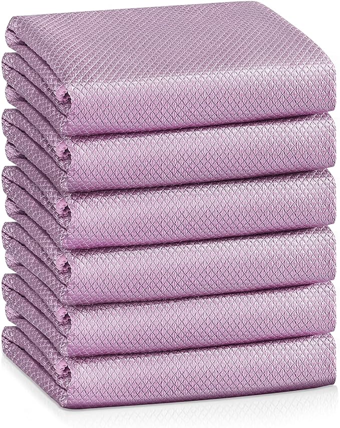 Easy Clean Fish Scale Nanoscale Cleaning Cloth,Streak Free Microfiber Glass Cleaning Cloths for Window Mirrors Windshields,Lint Free Microfiber Polishing Cleaning All-Purpose Towel Pack of 6(Purple)-DeskLoop Office