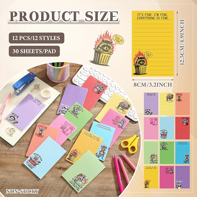 12 Pack Funny Notepads, 5x3 Inches Sarcastic Note Pads Memo Fun Office Gifts - Image 2