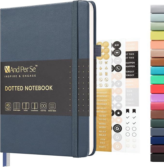 &And Per Se Dotted Journal Notebook, A5 Hardcover Leather Dotted Journal by AndPerSe