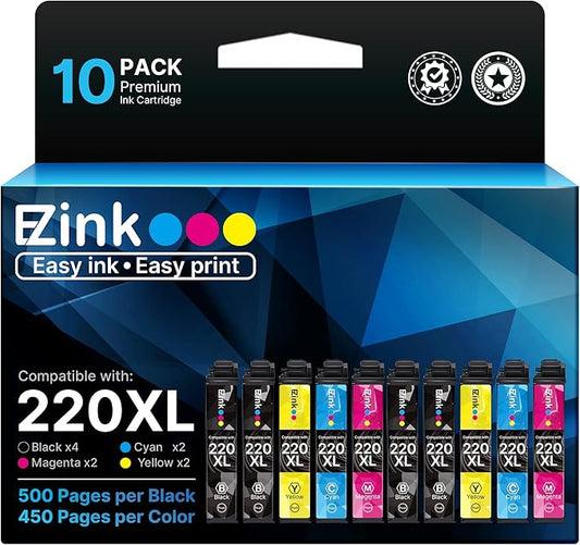 E-Z Ink Remanufactured Ink Cartridge Replacement for Epson 220 XL 220XL T220XL to use with WF-2760 WF-2750 WF-2630 WF-2650 WF-2660 XP-320 XP-420 XP-424(4 Black, 2 Cyan, 2 Magenta, 2 Yellow) 10Pack-DeskLoop Office