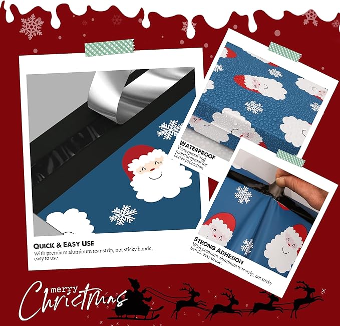 Christmas Poly Mailer - 10x13 Inch, 25 Pcs Waterproof, Tear-Resistant Mailer Bags with Self-Seal - Santa Claus and Snowflakes Printed-DeskLoop Office