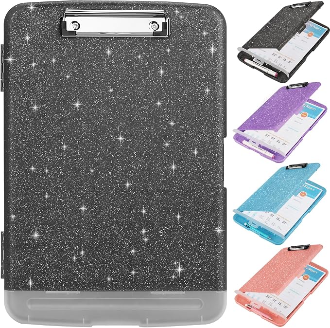 SFLHHDM Glitter Clipboard with Storage, Plastic Storage Clipboard with Pen by SFLHHDM