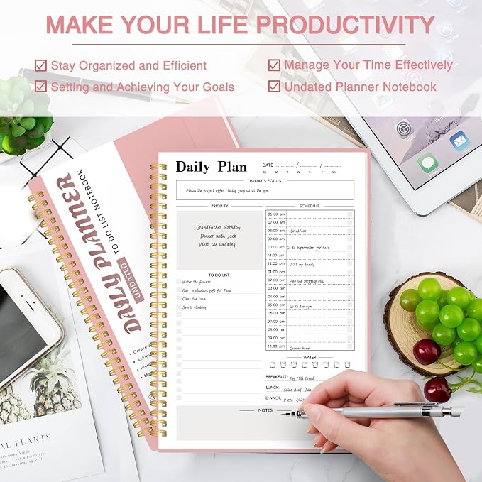 Daily Planner Undated, To-Do List Notebook, 80 Pages | Spiral Appointment - Image 2