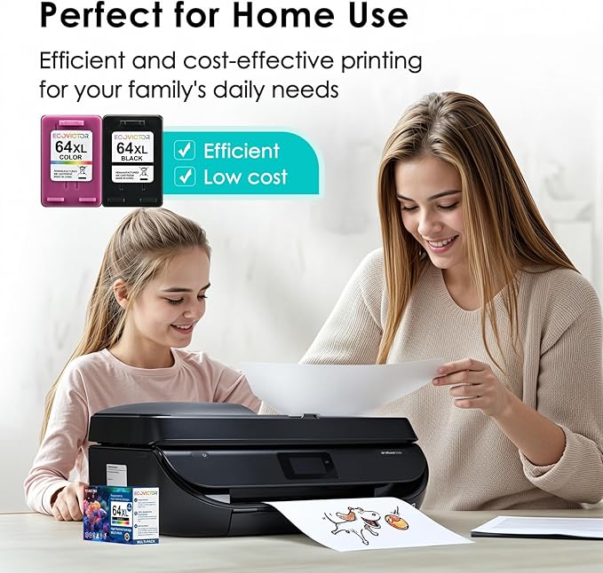 Remanufactured 64XL Ink Cartridges Black/Color Replacement for HP 64XL Ink Cartridge Combo Pack HP Ink 64 for Envy 7855 7858 7155 7800 6252 6255 7100 7164 7200e 7955e 7900e Tango X Printer-DeskLoop Office