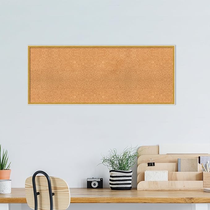 Amanti Art Natural Cork Board for Wall, 19x47 Vision Board with White Frame, Oversize Corkboard Office Decor for Home Organization, Modern Corkboard Pinboard to Display Items for Home Organization in-DeskLoop Office