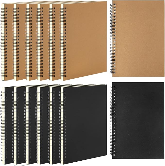 12 Pack Small Spiral Notebook A5 Lined College Ruled Spiral Journal Notebook 5.5 x 8.3 Inch Kraft Cover, 120 Pages for Work Students Office Business(Brown, Black)-DeskLoop Office