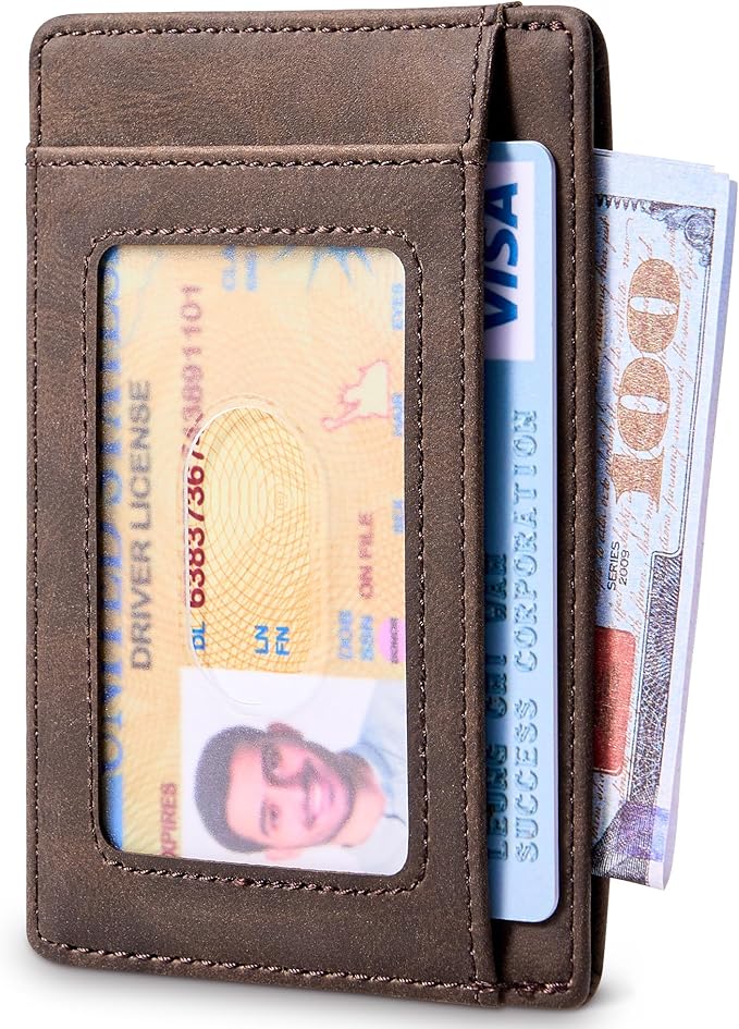 Travelambo Slim Wallet Front Pocket Minimalist Leather RFID Blocking Medium Size - Image 2