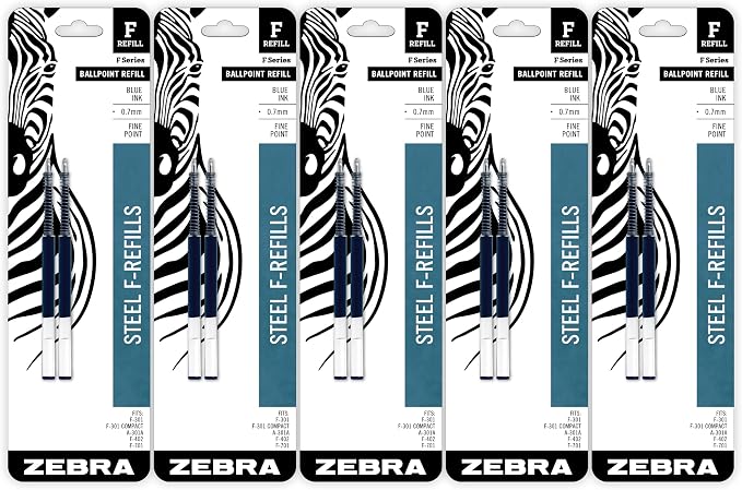 Zebra Pen Steel, F-Refill Ballpoint Ink Refills, 0.7mm Fine Point, Fits Zebra by ZebraPen