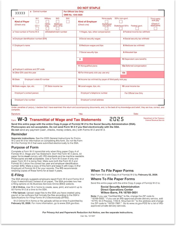 W2 Forms 2025, 6 Part Tax Forms, 25 Employee Kit of Laser Forms Designed - Image 6