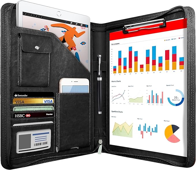 Zippered Padfolio Organizer, WRIYES Leather Planner Binder, 10.2 Inch Portfolio by WriyesOffical