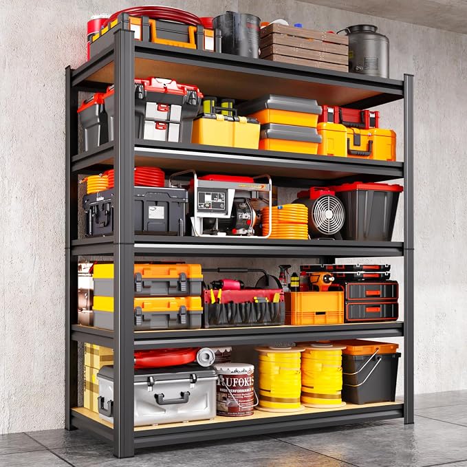 Storage Shelves, Adjustable Shelving Unit, 5T Wood Garage Shelving, Heavy Duty by KORVENA