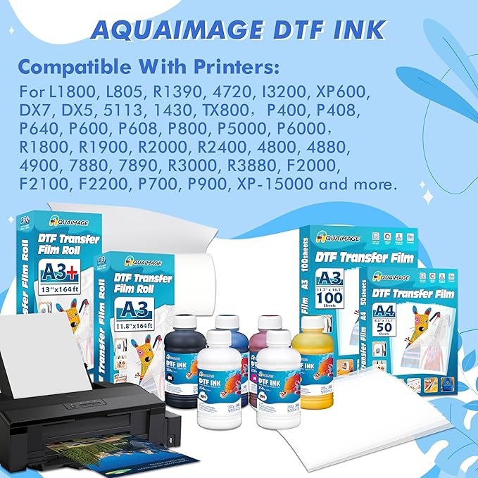 Dtf Ink 1500ml Dtf Printer Ink for ET8550,L1800,XP15000, Bright Colors,DTF Transfer Ink for Pet Film, Refill Ink for P400, P800, P600, DX5, XP600. (250ml x 6, 2Wh+BKCMY)-DeskLoop Office