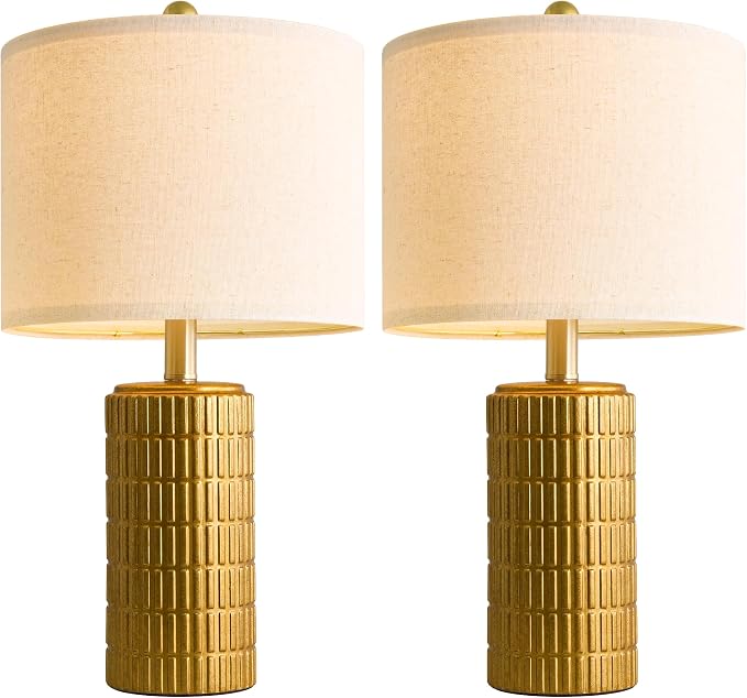 PoKat 20.75" Brass Gold Ceramic Table Lamps Set of 2 - Image 8