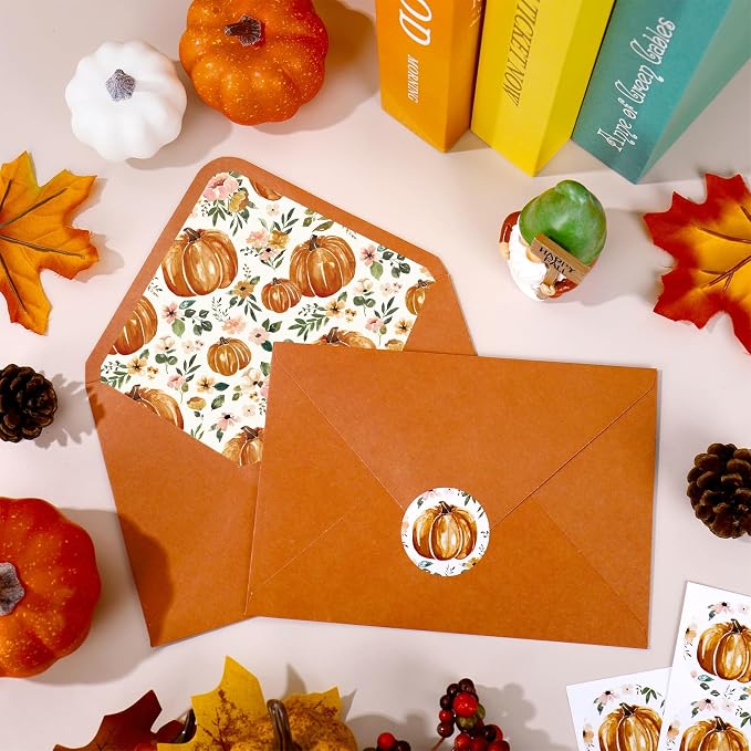 Whaline 50 Pcs Fall Envelopes Autumn Floral Pumpkin Invitation Envelope - Image 4