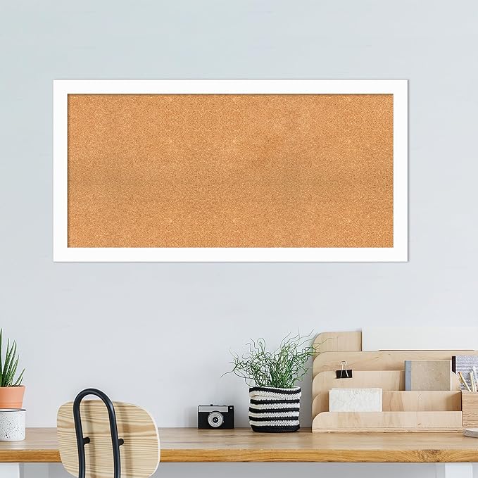 Amanti Art Natural Cork Board for Wall, 25x49 Vision Board with White Frame, Oversize Corkboard Office Decor for Home Organization, Casual Corkboard Pinboard to Display Items for Home Organization in-DeskLoop Office