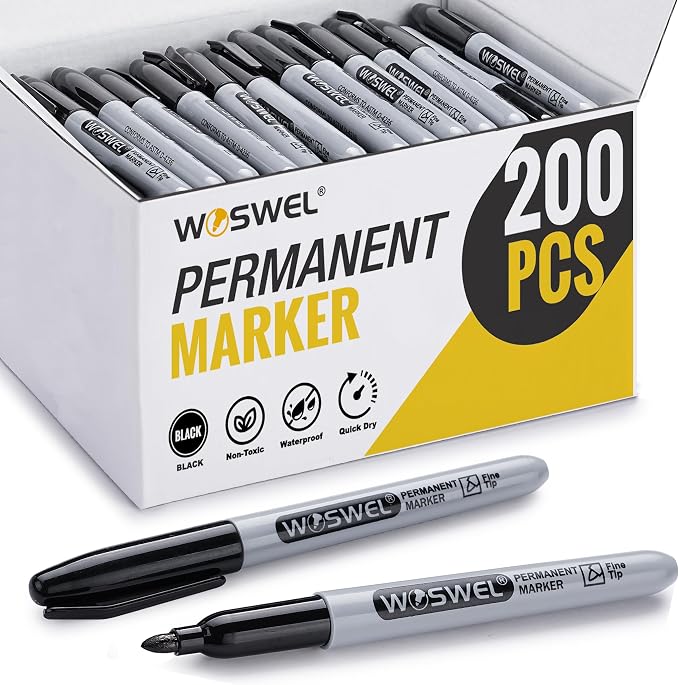 WOSWEL Permanent Markers Bulk, 200 Pack, Fine Tip, Waterproof, Quick Drying by WonderfulOptions