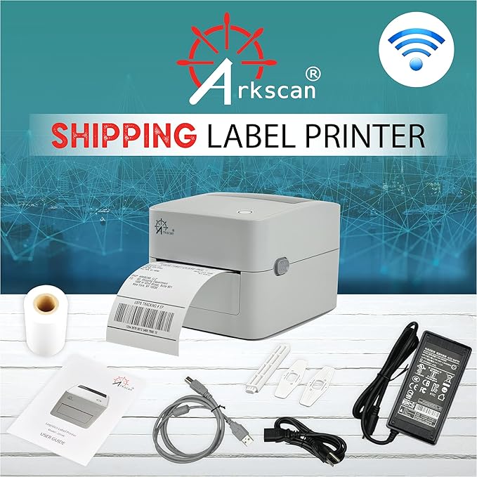 2054K-WF Mini WiFi Wireless Shipping Label Printer for iPhone Windows Mac Chromebook Android Support Amazon Ebay Paypal Shopify Shipstation UPS USPS FedEx Fanfold Direct Label-DeskLoop Office