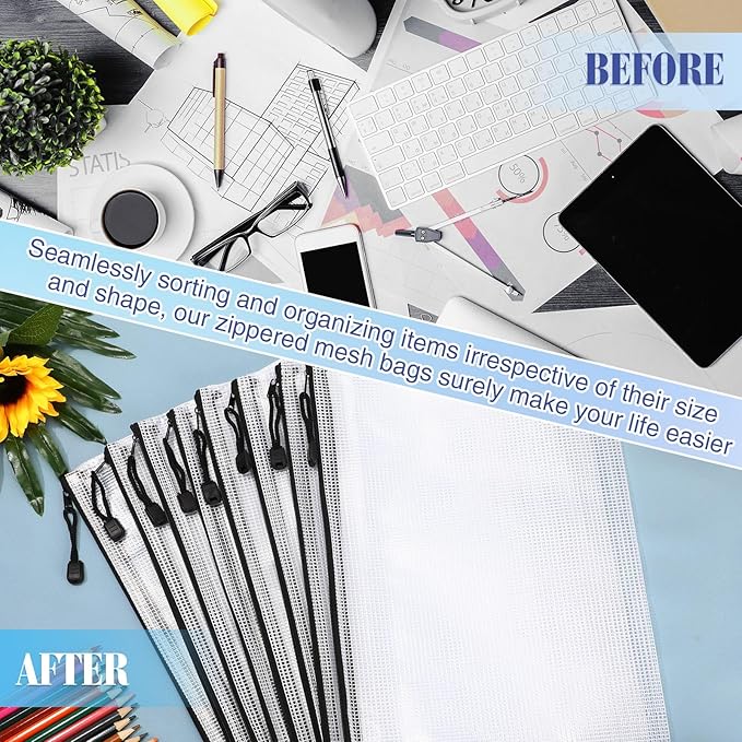 Jetec 32 Pcs Mesh Zipper Bags Toy Storage Bikini Organizer Bag Bolsas Para Guardar Trajes De Baño Waterproof Zipper Reusable Pouch Puzzle Multipurpose for Storage Office(Black,13 x 9.5 Inch)-DeskLoop Office
