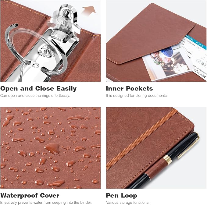 Ospelelf 3 Ring Binder with Clipboard, 1 Inch Leather, Letter Size, 5 Tab - Image 5