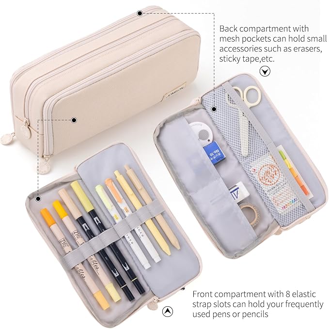 CICIMELON Large Capacity Pencil Case 3 Compartment Pouch Pen Bag - Image 3